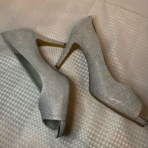 Elegant Silver Peep-Toe Heels
